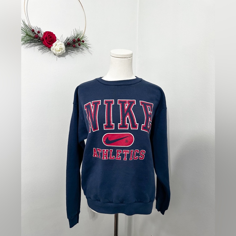 Vintage 90s Boys Nike Athletic Navy Crewneck Sweatshirt XL Made in USA